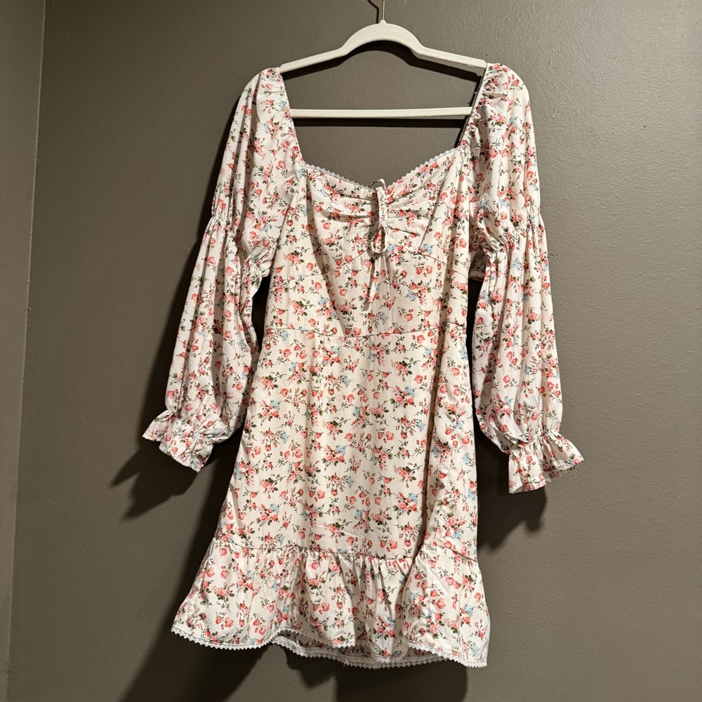 Woven Pink Floral Print Baby Doll Mini Dress Size Large